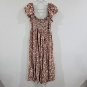 By Timo Womens Midi Dress Medium Floral Smocked Milkmaid Boho Cottage Dainty